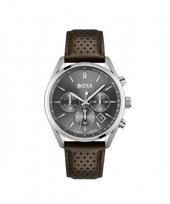 Hugo Boss Analog Grey Dial Men's Watch-1513815 Genuine Leather, Brown Strap