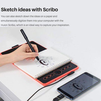 Huion Scribo PW310 Stylus Pen for Drawing Tbalets Battery-Free 8192 Pressure Sensitivity Computer Synchronize to Devices with Battery-Free EMR Nib Gel Ink Nib Ballpoint Nib compatible with H640P/H950P