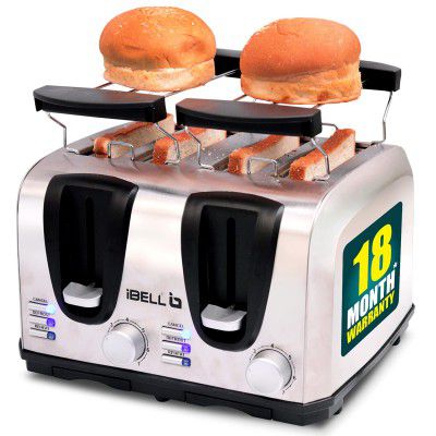 IBELL 130G 2-in-1 Bread Toaster, 4 Slices, with Detachable Bun Warmer Grill