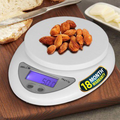 iBELL KS501M Multipurpose Stainless Steel Premium Finish Digital Kitchen Weighing Scale, Tare Function, Portable Electronic Food Weight Machine, 5kg, Backlit LCD display