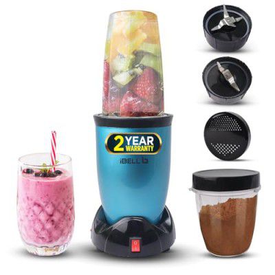 IBELL NB50 Nutri Blender Mixer Grinder - Smoothie Maker, 2 Unbreakable Jars, 2 SS Blades & Sprinkler Lid + 2 (Blue)