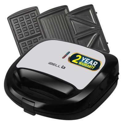 iBELL SM1301 3-in-1 Sandwich Maker with Detachable Plates for Toast / Waffle / Grill