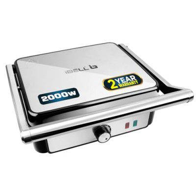 iBELL SM1320G Sandwich Maker Grill and Toast Electric,, 2000W, Big Size Fits 4 Bread Slices, Thermostat Knob (Silver, 35 x 32 x 10.5 cm)