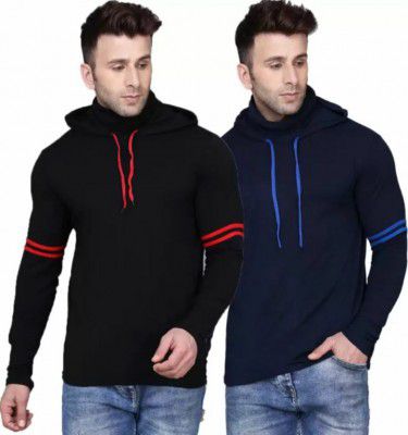 IESHNE LIFESTYLE  Pack of 2 Men Solid Hooded Neck Cotton Blend Multicolor T-Shirt