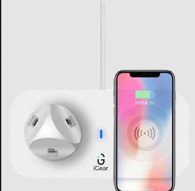 iGear DockMe 5W 3-in-1 Wireless Charging Dock for iOS, Android, Earbuds (5V Rotating Dock, White)