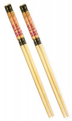 ikis - Reusable Wooden Bamboo Chopsticks - Floral - 2 Pairs (Floral Design May Vary)