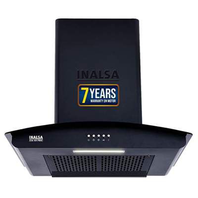 Inalsa 60 cm 1200 m³/hr Auto Clean Filterless Chimney (Zylo 60PBAC, Curved Glass, Push Button Control, Black)