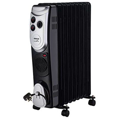 Inalsa Ofr Room Heater|Combust 9F|3 Heat Selection 9Fins With Turbo Fan Variable Temperature Control Tilt Over Switch Safety Cord Storage Caster Wheel Made In India Warranty 2 Year,Black,2400 Watts