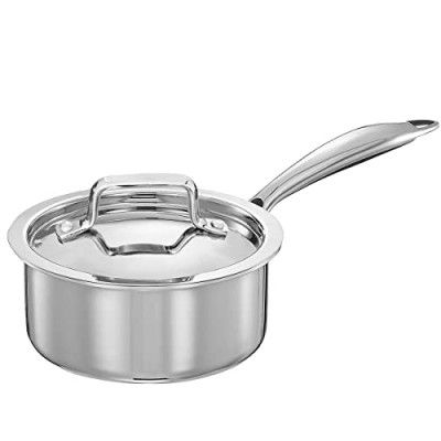 Inalsa Stainless Steel Induction Friendly Platinum Triply Sauce Pan with Lid (14cm, 1.25L, Silver, Small)