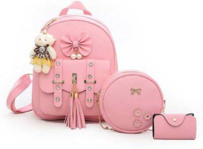 INAXA  Small 5 L Backpack Stylish Cute Mini 3PCS Combo Set For Girls  (Pink)