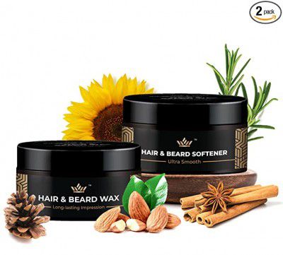 Incredible Man Hair & Beard Softener and Wax Combo with Amla, Tea tree, Shea Butter, & Cinammon Oil | Nourish, Moisturise & Style Beard | Sulphate & Paraben Free | 50gm each (Pack of 2)