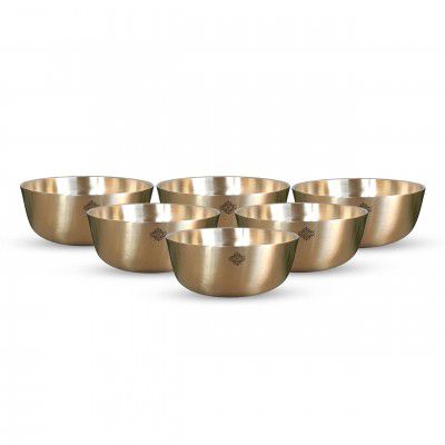 INDIAN ART VILLA Brass Bowl with Matt Finish Design, Decorative Dinnerware, Tableware and Serveware for Home Hotel Restaurant, Diameter-3.5 Inches, Set of 6