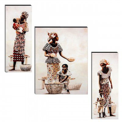 Indianara Set of 3 African Women MDF Art Painting (340FL) without glass 4.5 X 12, 9 X 12, 4.5 X 12 INCH