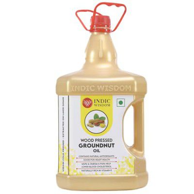 IndicWisdom Wood Pressed Groundnut Oil 5 Liter (Cold Pressed - Extracted on Wooden Churner)