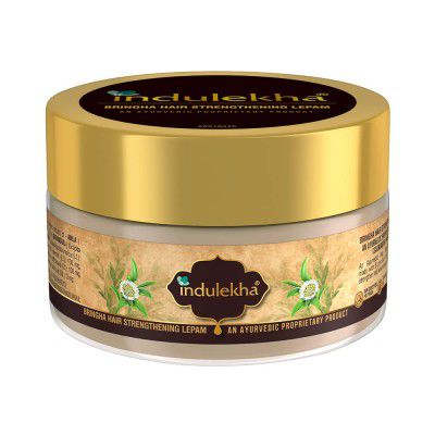 Indulekha Bringha Hair Mask, Reduces Hairfall, Strengthens Hair. Contains Bringharaj, Amla, Henna, Rosemary Oil to nourish & stregthen hair. No Synthetic Colour & Fragrance. Non Greasy feel post wash.