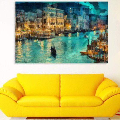 Inephos Cotton and Wood Night Venice Framed Painting, 85 x 55 cm