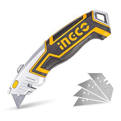 INGCO Box Cutter, Utility Knife, INGCO Pocket Knife retractable with 5 blades, Lock-Back Design, and Lightweight Aluminum Design