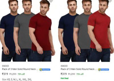 INKKR Mens T-Shirts Flat @ ₹189 | upto 90% off