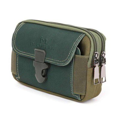 INKMILAN Men's Mobile Phone Portable Sports Bag, Multi-Zipper Canvas Waist Belt Bum Bag Tactical Running Pouch Travel Camping Hiking Outdoor Fanny Bags (GREEN-01)