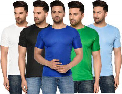 InkTees Pack of 5 Men Solid Round Neck T-Shirt