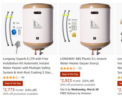 Instant Water Heaters Up to 54% off + Extra 50% off