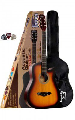 Intern Int-38c Sunburst Linden Wood Acoustic Guitar Kit with Carry Bag and Picks