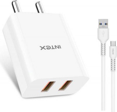 Intex 12 W Quick Charge 2.4 A Multiport Mobile Charger (White, Cable Included)