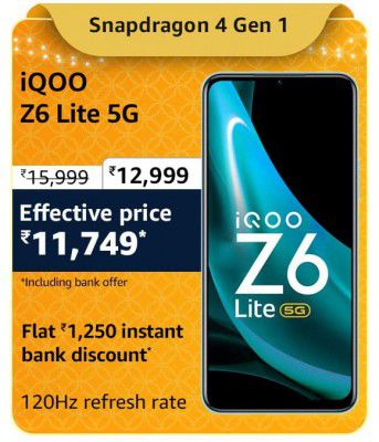 iQOO Z6 Lite 5G @ ₹11,749/- During Big Billion Days Sale