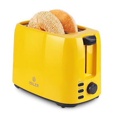 ISILER 2 Slice Toaster,3.3 Cm Wide Slot Bread And Bagel Toaster Yellow,750 Watts