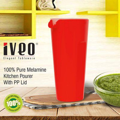 Iveo 100% Melamine Kitchen Pourer/Pouring Jug with Lid Red (1 Pcs Set)