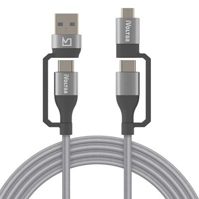 iVoltaa 4 in 1 PD 60W Type C/USB A to Type C/Micro USB Cable Fast Data transfer Multi use Nylon Braided Cable for Android and Type C devices - 1 M / 3.3 Ft Long