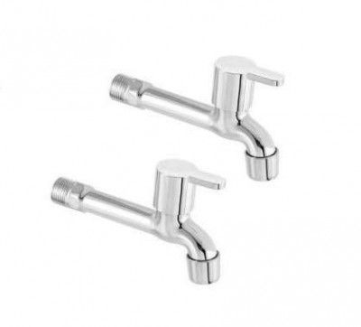 Jagger Mark Stainless Steel Long Body taps for Bathroom with Chrome Finish and Quarter Turn Fitting (Free Wall Flange and Teflon Tape) Set of 2