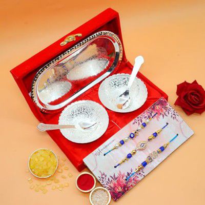 Jaipur Ace Primium 2 Hand Evil Eye Bhaiya Rakhi With Bowls Set And Chocolate set of 3