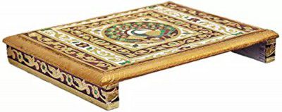 JaipurCrafts Peacock Designed Wooden Meenakari Rajwadi Chowki/Patla | Wooden patla for puja-8.50"x 11"x 2.50" Inch