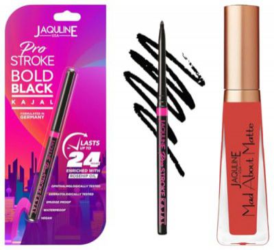 Jaquline USA Liquid Lipsticks Let's JAM (Matte) & Pro Stroke Bold Black Matte Kajal | Smudge Proof, Water proof, Vegan| 24Hr Stay