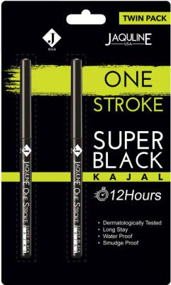 Jaquline USA One Stroke Super Black Kajal Twin Pack |Water & Smudge Proof Kajal (Black, 0.6 g)