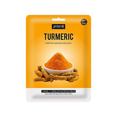 Jaquline USA Turmeric Sheet Mask | Zero paraben and sulphate| Biodegradable Ber masks| Light-weight| Hydrating and Skin firming