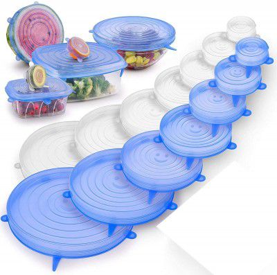 JB Export Microwave Safe Silicone Stretch Lids reuseable Flexible Covers for Rectangle, Round, Square Bowls, Dishes, Plates, Cans, Jars, Glassware and Mugs pack of 6 lids