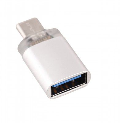 JGD PRODUCTS USB Type C Male 3.0 to Female OTG Adapter with Light Indicator Compatible with All Type C Enabled Devices (Silver Matte with Light Indicator)