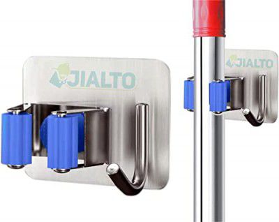 JIALTO 1 PCS Broom Holder Wall Mounted and Mop Holder for Wall Steel/Broom Stick Holder Wall Mounted for Home No Drilling/Broom & Mop Self Adhesive Holder/Mop Holder for Wall Without Drilling (Blue)