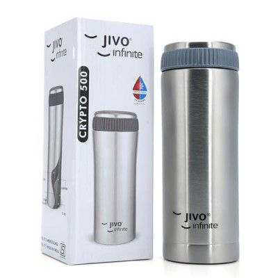 Jivo Infinite Thermosteel Hot and Cold Flask Crypto 500ml (Silver) | Vacuum Insulated | Rust Proof | Leak Proof | Wide Mouth | Stainless Steel Bottle