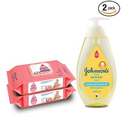 Johnsons Baby Skincare Wipes with Lid, 144s +Johnsons Baby Top to Toe Wash 500ml