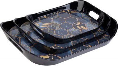 JORDY Set of 3 Trays lineing & flowers design Tray Serving Set Tray (Pack of 3, Microwave Safe)