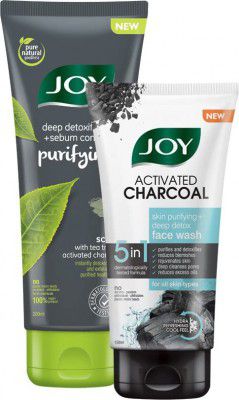 Joy Activated Charcoal Face Wash 150ml | Activated Charcoal Purifying Face Scrub 200ml ( Combo Pack )