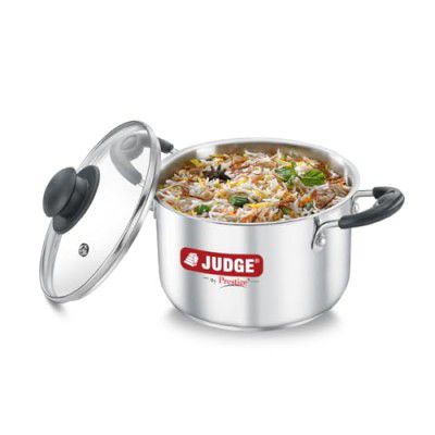 Judge by Prestige 18cm (2.5L) Classic Stainless Steel Casserole with Glass Lid | Gas and Induction Compatible |Cook & Serve