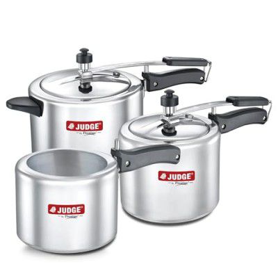 Judge By Prestige Deluxe Inner Lid Aluminium Combi Pack-5 L, 3 L, 2 L Induction Bottom Pressure Cooker|2 Lids for 3 cookers|Silver