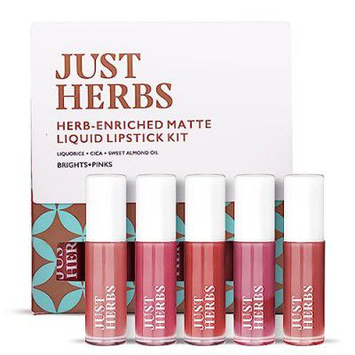 Just Herbs Ayurvedic Liquid Matte Lipstick Kit Set Of 5 With Long Lasting, Hydrating & Lightweight Lip Colour, Brights & Pinks - Paraben & Silicon Free - 5 Ml