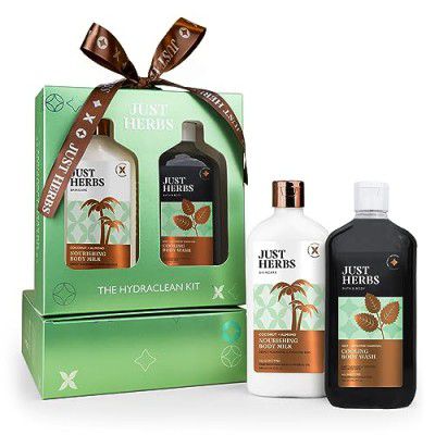 Just Herbs Coconut Almond Body Milk And Charcoal Body Wash, Detox & Nourish Hydraclean Kit for Men and Women - Combo Gift Set (2 x 300ml)