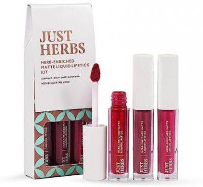 Just Herbs Matte Liquid Lipstick Kit Set Of 3 With Sweet Almond Oil  (MULTICOLOUR, 6 ml)