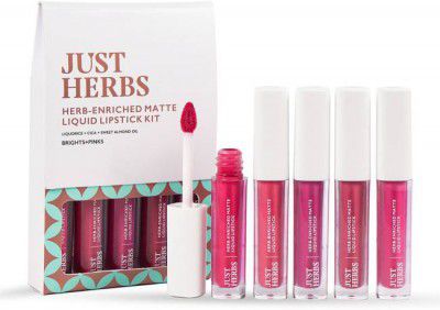 Just Herbs Matte Liquid Lipstick Kit Set Of 5 With Sweet Almond Oil  (Pink, 10 ml)